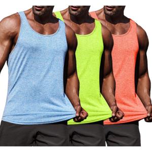 imageCOOFANDY Mens 3 Pack Gym Tank Tops YBack Workout Muscle Tee Training Bodybuilding Fitness Sleeveless T Shirts3 PackgreenOrange RedSky Blue