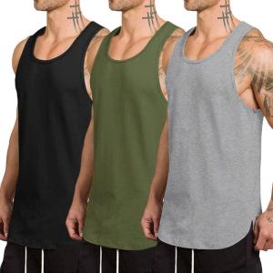 imageCOOFANDY Mens 3 Pack Quick Dry Workout Tank Top Gym Muscle Tee Fitness Bodybuilding Sleeveless T ShirtBlackGray Army Green