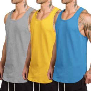 imageCOOFANDY Mens 3 Pack Quick Dry Workout Tank Top Gym Muscle Tee Fitness Bodybuilding Sleeveless T ShirtBlueLight GreyYellow