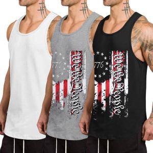 imageCOOFANDY Mens 3 Pack Quick Dry Workout Tank Top Gym Muscle Tee Fitness Bodybuilding Sleeveless T ShirtFlag BlackFlag GreyWhite