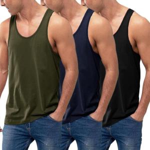 imageCOOFANDY Mens 3 Pack Tank Tops Cotton Performance Sleeveless Casual Classic T ShirtsBlackNave BlueArmy Green
