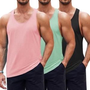 imageCOOFANDY Mens 3 Pack Tank Tops Cotton Performance Sleeveless Casual Classic T ShirtsBlackgreenpink