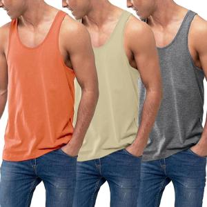 imageCOOFANDY Mens 3 Pack Tank Tops Cotton Performance Sleeveless Casual Classic T ShirtsOrangeKhakiDark Gray