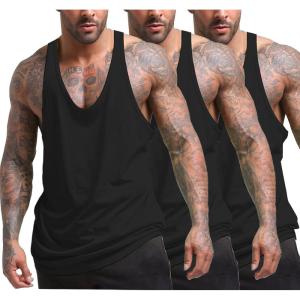 imageCOOFANDY Mens 3 Pack Tank Tops Gym Workout Shirt YBack Sleeveless Muscle Fitness Bodybuilding Tank ShirtsBlackBlackBlack