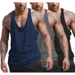 imageCOOFANDY Mens 3 Pack Tank Tops Gym Workout Shirt YBack Sleeveless Muscle Fitness Bodybuilding Tank ShirtsBlackNavyMedium Gray