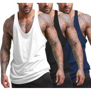 imageCOOFANDY Mens 3 Pack Tank Tops Gym Workout Shirt YBack Sleeveless Muscle Fitness Bodybuilding Tank ShirtsBlackWhiteNavy Blue