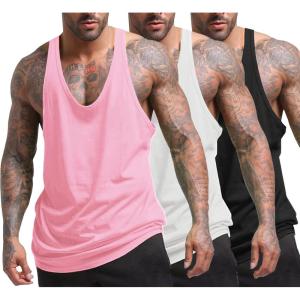 imageCOOFANDY Mens 3 Pack Tank Tops Gym Workout Shirt YBack Sleeveless Muscle Fitness Bodybuilding Tank ShirtsBlackWhitePink
