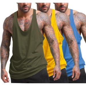 imageCOOFANDY Mens 3 Pack Tank Tops Gym Workout Shirt YBack Sleeveless Muscle Fitness Bodybuilding Tank ShirtsBlueYellowArmy Green
