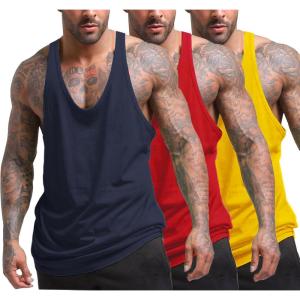 imageCOOFANDY Mens 3 Pack Tank Tops Gym Workout Shirt YBack Sleeveless Muscle Fitness Bodybuilding Tank ShirtsNavyRedYellow