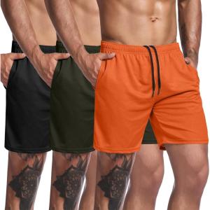 imageCOOFANDY Mens 3 Pack Workout Gym Shorts Mesh Athletic Shorts Lightweight Bodybuilding Training Short Pants with PocketsBlack  Army Green  Orange