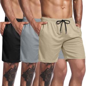 imageCOOFANDY Mens 3 Pack Workout Gym Shorts Mesh Athletic Shorts Lightweight Bodybuilding Training Short Pants with PocketsBlack  Gray  Khaki