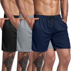 imageCOOFANDY Mens 3 Pack Workout Gym Shorts Mesh Athletic Shorts Lightweight Bodybuilding Training Short Pants with PocketsBlack  Gray  Navy Blue