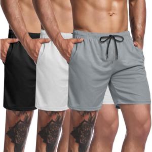 imageCOOFANDY Mens 3 Pack Workout Gym Shorts Mesh Athletic Shorts Lightweight Bodybuilding Training Short Pants with PocketsBlack  White  Gray