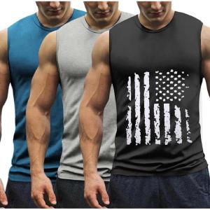 imageCOOFANDY Mens 3 Pack Workout Tank Tops Gym Muscle Tee Bodybuilding Fitness Sleeveless T ShirtsBlack FlagLight GreyPeacock Blue