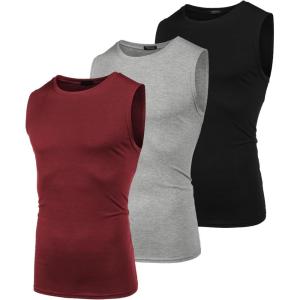 imageCOOFANDY Mens 3 Pack Workout Tank Tops Gym Muscle Tee Bodybuilding Fitness Sleeveless T ShirtsBlackLight GreyWine Red