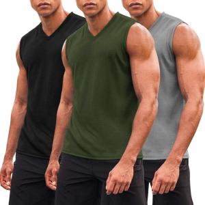 imageCOOFANDY Mens 3 Pack Workout Tank Tops Gym Sleeveless Shirts V Neck Bodybuilding Muscle Tee ShirtArmy GreenColour GreyBlack