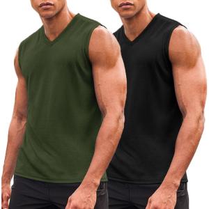 imageCOOFANDY Mens 3 Pack Workout Tank Tops Gym Sleeveless Shirts V Neck Bodybuilding Muscle Tee ShirtBlackArmy Green2pcs