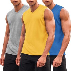 imageCOOFANDY Mens 3 Pack Workout Tank Tops Gym Sleeveless Shirts V Neck Bodybuilding Muscle Tee ShirtLight BlueLight GreyYellow