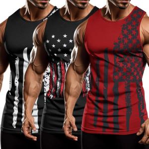 imageCOOFANDY Mens 3 Pack Workout Tank Tops Sleeveless Gym Shirts Bodybuilding Fitness Muscle Tee ShirtsFlagblackFlagredFlagwhite