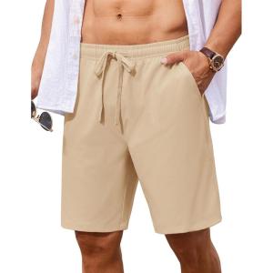imageCOOFANDY Mens 7 inch Casual Shorts Drawstring Waist Lightweight Quick Dry Summer Beach Board Shorts with PocketsKhaki