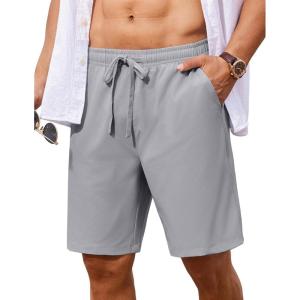 imageCOOFANDY Mens 7 inch Casual Shorts Drawstring Waist Lightweight Quick Dry Summer Beach Board Shorts with PocketsLight Grey