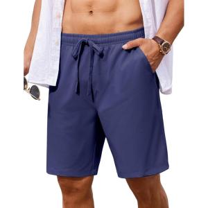 imageCOOFANDY Mens 7 inch Casual Shorts Drawstring Waist Lightweight Quick Dry Summer Beach Board Shorts with PocketsNavy Blue