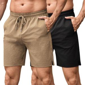 imageCOOFANDY Mens Athletic Running Shorts 7quot Quick Dry Lightweight Workout Gym Basketball Hiking Shorts with Pockets2 Pack BlackKhaki