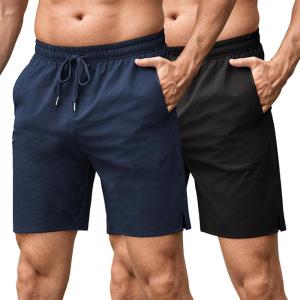 imageCOOFANDY Mens Athletic Running Shorts 7quot Quick Dry Lightweight Workout Gym Basketball Hiking Shorts with Pockets2 Pack BlackNavy Blue