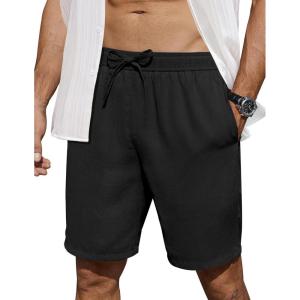 imageCOOFANDY Mens Casual Shorts 7 inch Elastic Waist Drawstring Lightweight Summer Beach Shorts with PocketsBlack