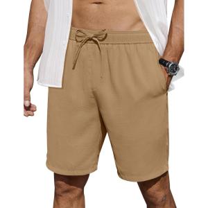 imageCOOFANDY Mens Casual Shorts 7 inch Elastic Waist Drawstring Lightweight Summer Beach Shorts with PocketsDark Khaki