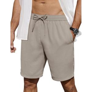 imageCOOFANDY Mens Casual Shorts 7 inch Elastic Waist Drawstring Lightweight Summer Beach Shorts with PocketsLight Grey