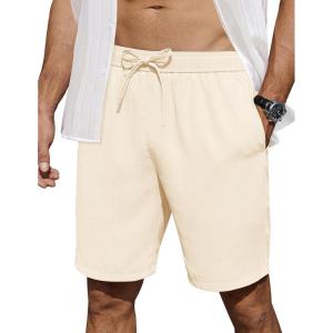imageCOOFANDY Mens Casual Shorts 7 inch Elastic Waist Drawstring Lightweight Summer Beach Shorts with PocketsLight Khaki