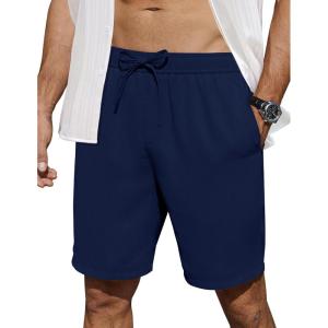 imageCOOFANDY Mens Casual Shorts 7 inch Elastic Waist Drawstring Lightweight Summer Beach Shorts with PocketsNavy Blue