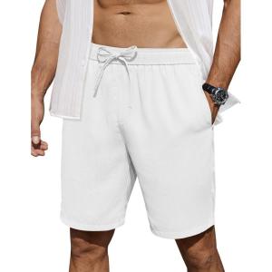 imageCOOFANDY Mens Casual Shorts 7 inch Elastic Waist Drawstring Lightweight Summer Beach Shorts with PocketsWhite