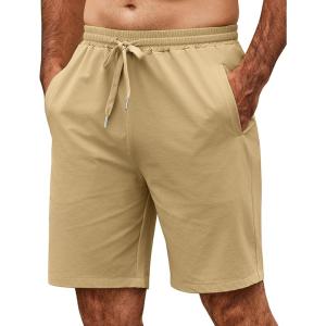 imageCOOFANDY Mens Casual Shorts 9 inch Inseam Elastic Waist Drawstring Short Lightweight Stretch Summer Beach ShortsKhaki