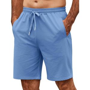imageCOOFANDY Mens Casual Shorts 9 inch Inseam Elastic Waist Drawstring Short Lightweight Stretch Summer Beach ShortsLight Blue