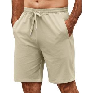 imageCOOFANDY Mens Casual Shorts 9 inch Inseam Elastic Waist Drawstring Short Lightweight Stretch Summer Beach ShortsMoon Grey