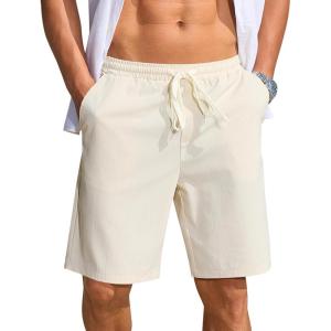 imageCOOFANDY Mens Casual Shorts Lightweight Elastic Waist Drawstring Summer Beach Shorts with PocketsCreamcolored
