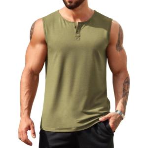 imageCOOFANDY Mens Casual Tank Top Sleeveless Henley Shirts Muscle Fit T Shirt01army Green1pcs