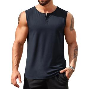 imageCOOFANDY Mens Casual Tank Top Sleeveless Henley Shirts Muscle Fit T Shirt01blue Pruple1pcs