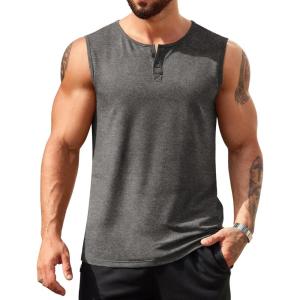 imageCOOFANDY Mens Casual Tank Top Sleeveless Henley Shirts Muscle Fit T Shirt01dark Grey1pcs