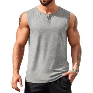 imageCOOFANDY Mens Casual Tank Top Sleeveless Henley Shirts Muscle Fit T Shirt01light Grey1pcs