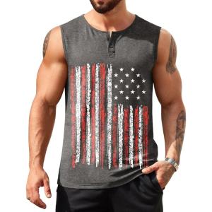 imageCOOFANDY Mens Casual Tank Top Sleeveless Henley Shirts Muscle Fit T Shirt01usa Flag 011pcs