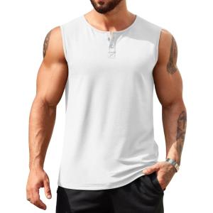 imageCOOFANDY Mens Casual Tank Top Sleeveless Henley Shirts Muscle Fit T Shirt01white1pcs