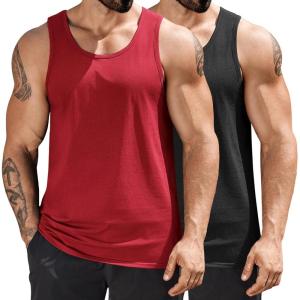 imageCOOFANDY Mens Cotton Tank Tops Summer Beach Sleeveless Muscle Shirts Gym Workout Running Tank Shirt PackBlackred