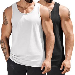 imageCOOFANDY Mens Cotton Tank Tops Summer Beach Sleeveless Muscle Shirts Gym Workout Running Tank Shirt PackBlackwhite