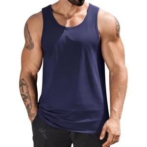 imageCOOFANDY Mens Cotton Tank Tops Summer Beach Sleeveless Muscle Shirts Gym Workout Running Tank Shirt PackNavy Blue