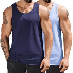 imageCOOFANDY Mens Cotton Tank Tops Summer Beach Sleeveless Muscle Shirts Gym Workout Running Tank Shirt PackNavy Bluelgiht Blue