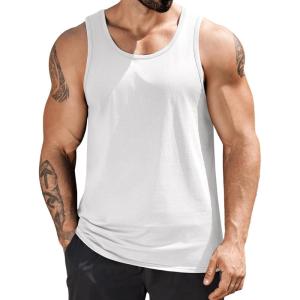 imageCOOFANDY Mens Cotton Tank Tops Summer Beach Sleeveless Muscle Shirts Gym Workout Running Tank Shirt PackWhite