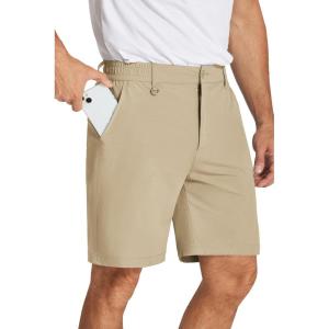 imageCOOFANDY Mens Golf Shorts 8 Inch Lightweight Quick Dry Casual Dress Shorts Hiking Travel Shorts with PocketsKhaki